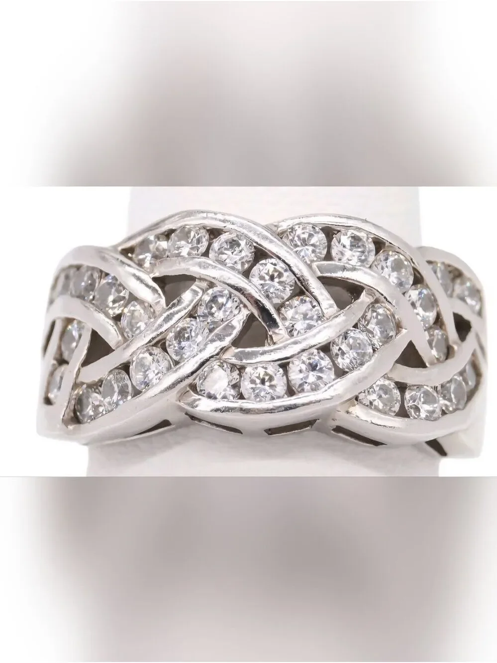 GSJ DQ Cz Crystal-Accented Braided Band Ring in 925 Silver Sz 7